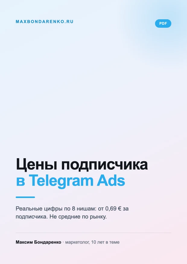 Обложка гайда «Реальные цены подписчика в Telegram Ads»